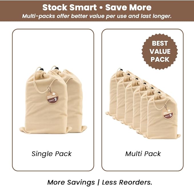 LFH Cotton Shoe Storage Bags with Drawstring, Dustproof Breathable Reusable Organizer, Perfect For Travel, Dorm, Hotel, College, Gym, Easy to Carry, Machine Washable 12"x17" (Pack of 2) - Natural