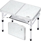 Sportneer Camping Table: Adjustable Height Small Folding Table 23.6" L x 15.7" W 2 Height with Mesh Layer - Compact & Portable Camping Essentials for Outdoor Camp Garden Picnic BBQ Dining Cooking