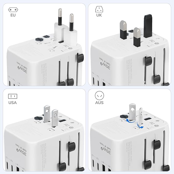Hichain Universal Travel Adapter, 7-in-1 International Power Adapter 35W Fast Charging Adapter for Europe Plug Universal Power Block, GaN Travel Adapter Worldwide Portable Plug for EU, UK, US, AUS