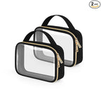Wedama TSA Approved Toiletry Bag, 2 Pack Clear Makeup Bags with Handles, Quart Size Clear Toiletry Bags, PVC Cosmetic Bags for Women and Men, Carry on Airport Airline Compliant Bag, Black