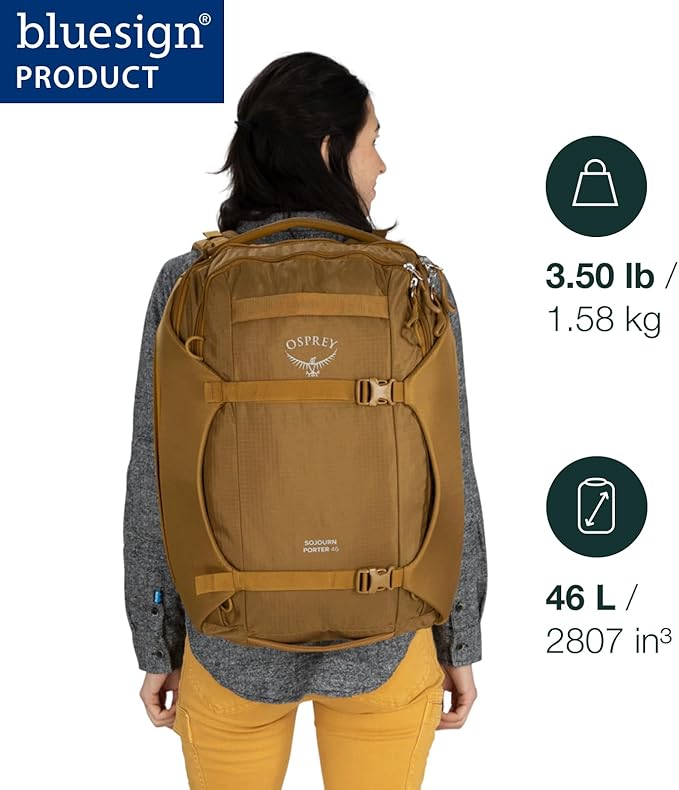 Osprey Sojourn Porter 46L Travel Backpack – Carry-On Compliant Luggage with StraightJacket Compression and Padded Laptop Sleeve – Durable Pack for International or Urban Travel, Black