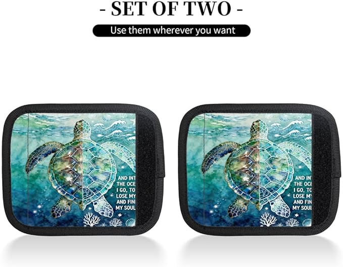2 Pack Luggage Handle Wrap with Travel Tags - Non-Slip Protective Cover Soft Handle Grips Covers for Suitcase(Turtles Protect Ocean)
