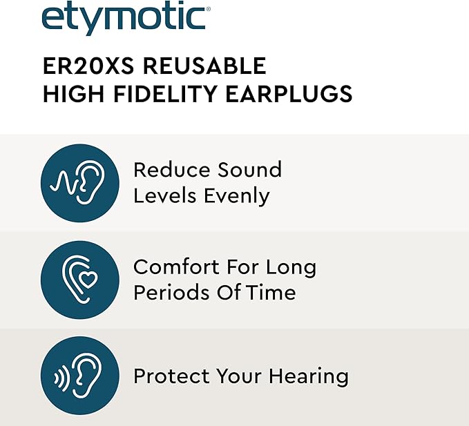 Etymotic ER20XS ETY Earplugs - Standard Size, Frost - High-Fidelity Hearing Protection - Up to 20 dB Sound Reduction - Reusable - Includes Neck Cord & Carrying Case