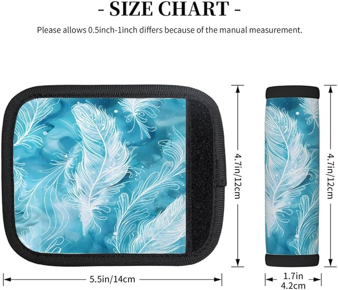 Abstract Feather 2 Pack Luggage Handle Wrap Set of Neoprene Luggage Tags for Suitcases Bag Strap Wrap Cover Travel Airplane Accessories Covers Markers Sleeve Grips Identifiers Cruise