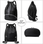 Valleycomfy Sports Drawstring Backpack - Water Resistant String Bag with Side Mesh Pockets Shoe Compartment Gym Backpack for Women & Men Grey