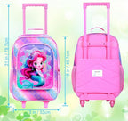 2Pcs Kids Suitcase Set, Girls Carry on Rolling Luggage with Wheels, Mermaid Travel Suitcases with Toddler Backpack(Pink)
