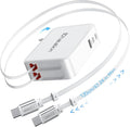 65W for MacBook Pro Charger,5-in-1 Retractable Wall Charger Plug for iPhone 17, Dual 3.94 ft PD USB C Cable&3 Ports, Fast Charging Block for Mac Book Pro/Air, M1 M2 M3 M4 M5, iPad Pro,Galaxy,Pixel