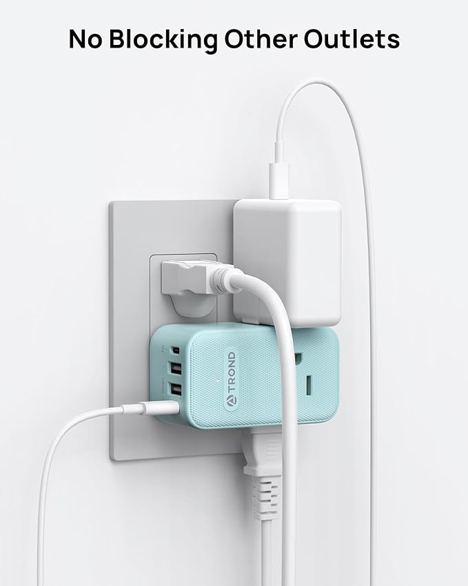 TROND Outlet Extender with USB, Multi Plug Wall Outlet with 3 AC Chargers, 360 Rotating Plug Adapter with PD 20W USB C Port, Cute Colorful Power Extension for Home Decoration, Travel Essentials