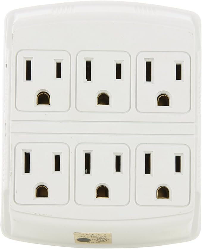 Sunlite 41408 6 Grounded Outlet Adapter, Wall Mountable, 3 Prong Outlet Extender Power Strip, Home and Office, UL Listed, Ivory 4 Pack