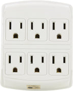 Sunlite 41408 6 Grounded Outlet Adapter, Wall Mountable, 3 Prong Outlet Extender Power Strip, Home and Office, UL Listed, Ivory 4 Pack