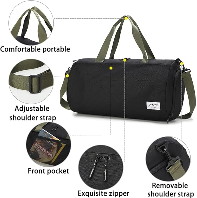 Gym Bags for Men with Side Pocket, 38L Sports Gym Duffle Bag with Wet Pocket&Shoe Compartment, Large Waterproof Sport Duffel Bags for Travel, Sports, Fitness&Workout(Black/Green)