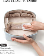 EACHY Travel Makeup Bag, Large Capacity Cosmetic Bag for Women, Waterproof PU Leather, Flat Open Portable Toiletry Bag for Skincare, Brushes & Travel Essentials