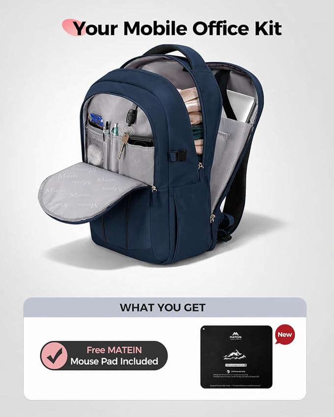 MATEIN HER Laptop Backpack with Lunch Compartment, Water Resistant Work Backpack for Office Commute with Water Bottle Holder & RFID Pocket, Teacher Nurse Travel Bag Fits 17.3'' Computer, Blue
