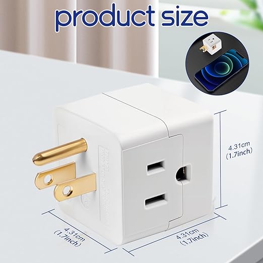 3 Prong Adapter, 2PCS 3 Outlet Wall Adapter Cube Tap, Multiple Outlet Splitter, 3 Way Plug Adapter, White Multi Plug Wall Outlet Extender for Home or Travel, UL Listed