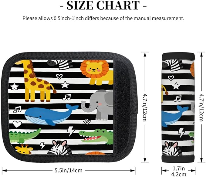 2 Pack Luggage Handle Wrap with Travel Tags - Non-Slip Protective Cover Soft Handle Grips Covers for Suitcase(Crocodile Elephant Whale)