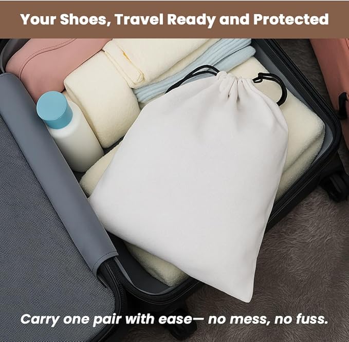 LFH Cotton Rich Shoe Storage Bags with Drawstring, Dustproof Breathable Reusable Organizer, Perfect For Travel, Dorm, Hotel, College, Gym, Easy to Carry, Machine Washable 12"x17" (Pack of 6) - White