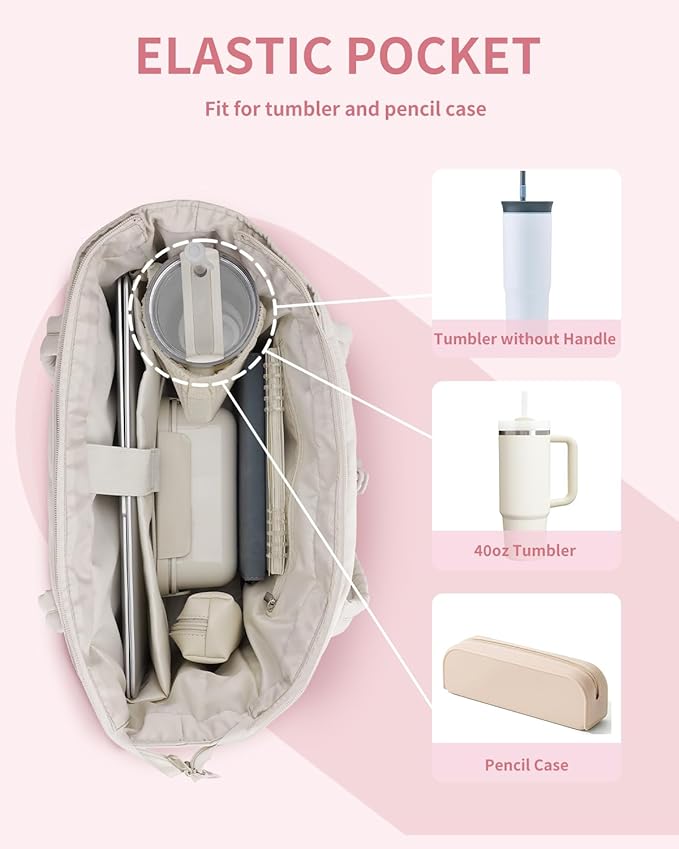 Wandering Nature Puffer Tote Bag with Cup Holder & Laptop Compartment & Trolley Sleeve for Travel, Work, Nurse, Women