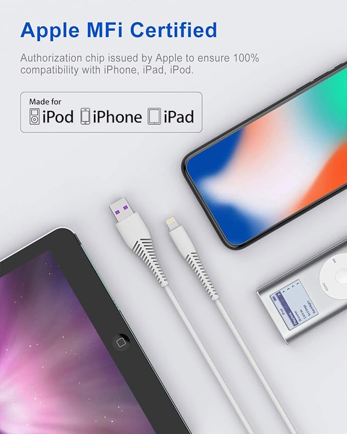 [ Apple MFi Certified ] iPhone Charger 6ft, Long Lightning to USB Cable 6 Feet, Fast Apple Charging Cable Cord 6 Foot for iPhone 14 Pro Max/13 Pro Max/12 Mini/11 Pro/11/XS/XR/8/7/6s/iPad,Air
