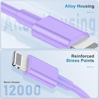 3 Pack Apple MFi Certified Charger Cable 6Ft, Lightning to USB Cable Cord 6 Foot, 2.4A Fast Charging,Apple Phone 6 Feet Long Chargers for iPhone 14/13/12/11/X/XS/XR/SE/8/7/6/5 Plus Pro Max Mini Purple
