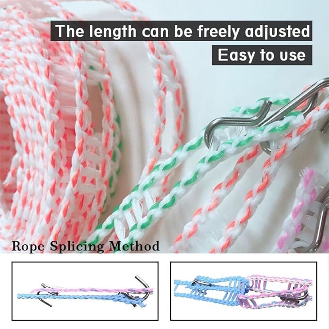 Clothesline,3 Pack Clotheslines for Outside, Adjustable Clothes line，Windproof Clothesline with Hooks, Indoor and Outdoor Laundry and Drying Lines,Ideal Camping & Travel Essentials (5 m/197 in)