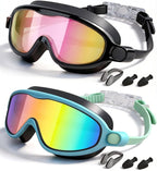 Swim Goggles 2 Pack, Wide View Anti Fog&UV Swimming Goggles for Audlt, No Leak Pool Beach Essentials for Men Women