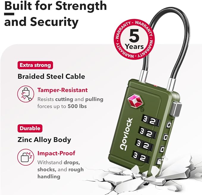 Luggage Locks TSA Approved with Inspection Indicator and Resettable 4-Digit, Easy-to-Read Combination, TSA Locks for Luggage, Suitcases, Backpacks & Travel Bags, Green, 2-Pack