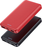 [2 Pack] Portable Charger Power Bank 10000mAh,Ultra Slim Compact External Battery Pack with USB C Input & Dual USB Outputs Backup Charger Compatible with iPhone 13,12, Samsung S20,Tablet-Black+Red