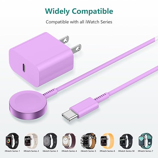 2Pack for Apple Watch Charger Cable, Magnetic Fast Charger to USB-C Cable 3FT, Wireless Fast iWatch Charger Portable Compatible with iWatch Ultra/Series 9/8/7/6/SE/SE2/5/4/3/2/1-Purple