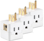 3 Outlet Wall Adapter UL Listed 3 Outlet Power Cube Tap, 3-Prong Outlet Splitter, Multi Plug Outlet Grounded Indoor, 3 Way Plug Adapter, Outlet Extender for Home or Travel (White, 3 Pack)