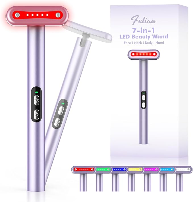 Light-Therapy-Wand, Red Light Therapy for Face and Neck Facial Wand 7 in 1 Led Beauty Wand Red & Blue Rejuvenation Face & Eye Massager Skincare Tool