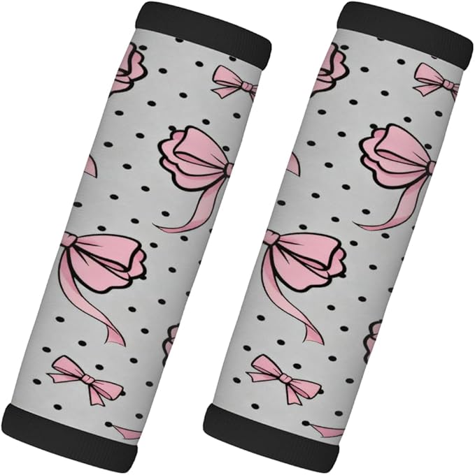 2 Pack Luggage Handle Wrap with Travel Tags - Non-Slip Protective Cover Soft Handle Grips Covers for Suitcase(Polka Dot Bow)