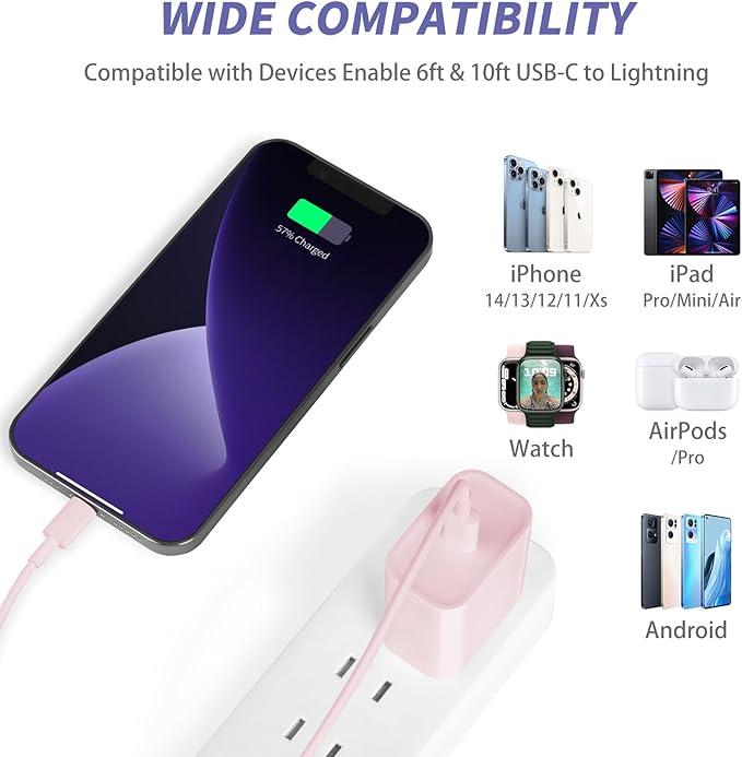 iPhone Charger Fast Charging,[MFi Certified] 2Pack 20W Type C Fast Charger Block with [10FT&6FT] USB C to Lightning Cable Compatible for iPhone 14/13/12/11 Pro Max/Xs Max/XR/X,iPad