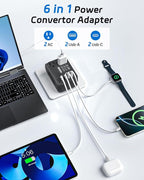 DOACE 220V to 110V Converter 350W Voltage Converter US to Europe for Hair Straightener/Curling Iron Converter for European Travel with 4-Port USB Charging and UK/AU/US/EU Worldwide Plug Adapter