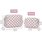Narwey Checkered Makeup Bag Pink Travel Cosmetic Bag Organizer Toiletry Bag Make Up Bags with Compartments for Women Girls (Large, Dusty Rose Checkerboard)