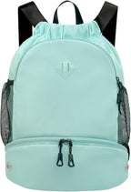 RHDZO Drawstring Backpack Gym Backpack with Shoe Compartment for Men Women String Sports Bag with Wet Pocket Cinch Swim Beach Bag, Large Mint Green