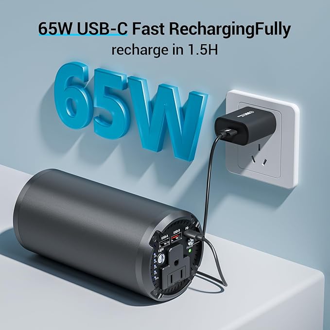 Portable Charger Laptop Power Bank With AC 100W Outlet,65W PD External Battery Pack Charger,Universal 98Wh/27000mAh lightweight Charger Power Station for Outdoor,travel,Camping,Home Office Emergency