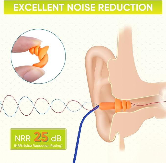 TICONN 12 Pairs Reusable Silicone Ear Plugs for Sleeping Noise Cancelling, Individually Wrapped 25dB NRR Corded Earplugs for Study Concentration Travel (12 Pairs)