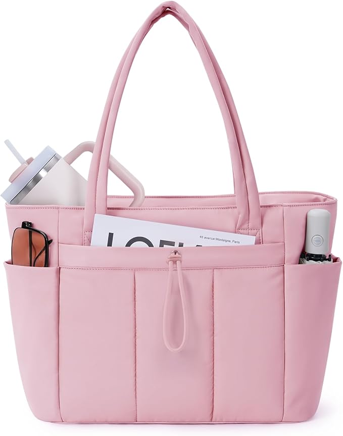 Wandering Nature Puffer Tote Bag with Cup Holder & Laptop Compartment & Trolley Sleeve for Travel, Work, Nurse, Women