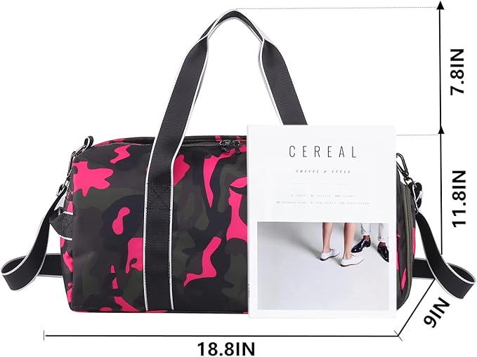 mezhsa Kids Overnight Duffle Bag Girls Boys Sports Gym Bag with Shoe Compartment Wet Pocket Camouflage travel bag (Ping)