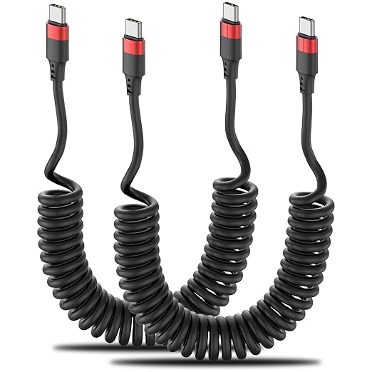 Coiled USB C to USB C Cable, 2 Pack 3FT USBC Car Charger Cord, USBC to USBC Coiled Cable Fast Charging for Carplay, iPhone 17/16/15 Plus/Pro Max, Samsung Galaxy S25 S24 S23, Pixel 10 9