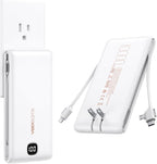 VEEKTOMX Portable Charger with Built in Cables 10000mAh, Power Bank for iPhone with AC Wall Plug, Fast Charging USB C Slim Battery Pack with LED Display Compatible with iPhone 17/16/15/14, Samsung