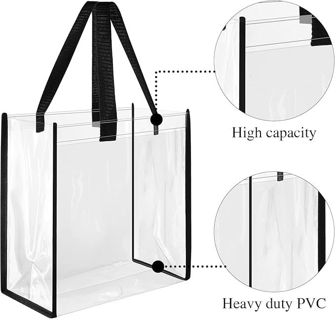 Eccliy 30 Pack 12x12x6 Inch Clear Tote Bag Stadium Approved Bulk Plastic Beach Tote Gift Bag with Handle for Gym Sports | 30 Pack, 12x12x6 Inch, Stadium Approved, Bulk, with Handle, Tote Gift Bag