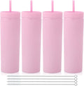 Volhoply 20oz Plastic Skinny Tumblers Bulk 4 Pack,Double Wall Tumbler with Lid and Straw,Reusable Travel Iced Coffee Mug,BPA Free Matte Acrylic Water Cups With Straw for Party,DIY Gifts(Pink, 4 Set)