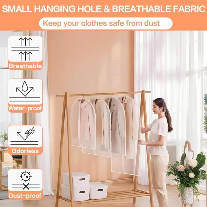 Clear Garment Bags for Hanging Clothes Travel (Set of 6) Suit Bags for Closet Storage Clothes Storage Bags Closet Cover for Open Closet with Zipper for Coats, Jackets, Shirts