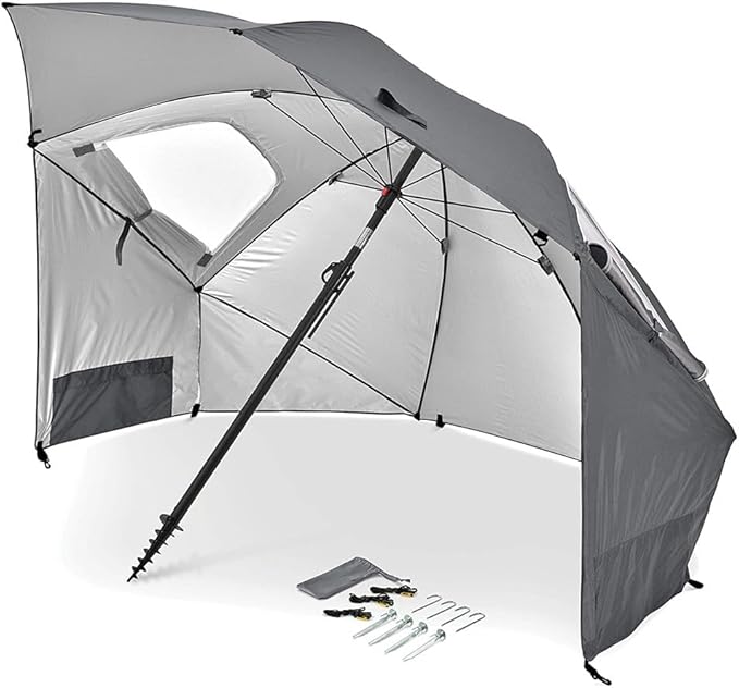 Sport-Brella Premiere UPF 50+ Umbrella Shelter with Patented Side Panels and Tilt Mechanism, Heavy-Duty 1.25 Inch Center Pole, Auger Anchor for Sand and Grass