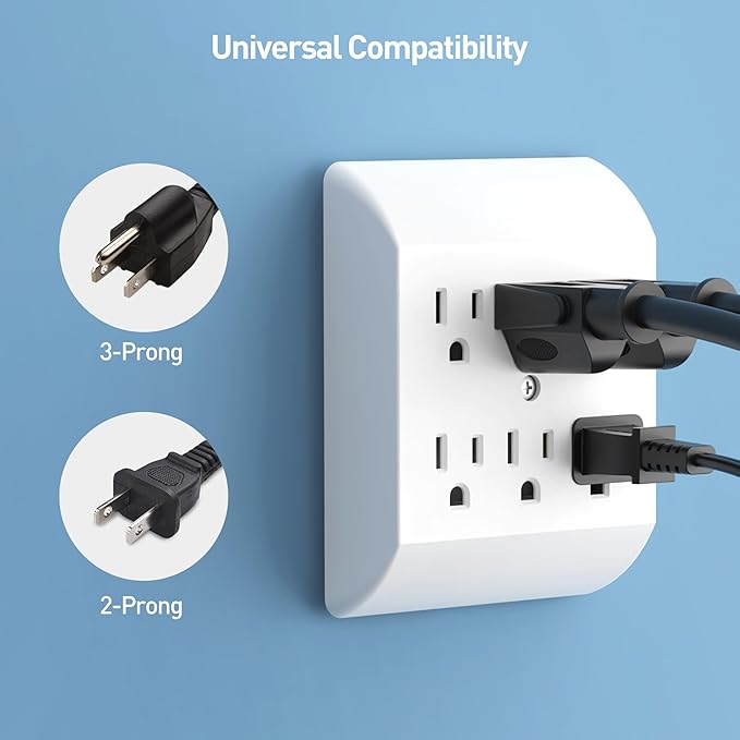 [ETL Listed] Cable Matters 2-Pack 6 Outlet Extender Wall Tap, 15A/1875W, Multi Plug Wall Outlet / 6 Way Plug Power Adapter