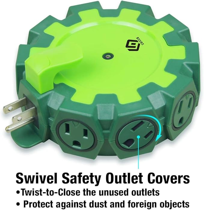 OSKOS Outdoor Outlet Extender, Heavy Duty 8 Outlet Power Adapter with Swivel Safety Covers, Resettable 15A Circuit Breaker, Power Indicator, for Outdoor lights, Holiday decorations Workshop. UL listed