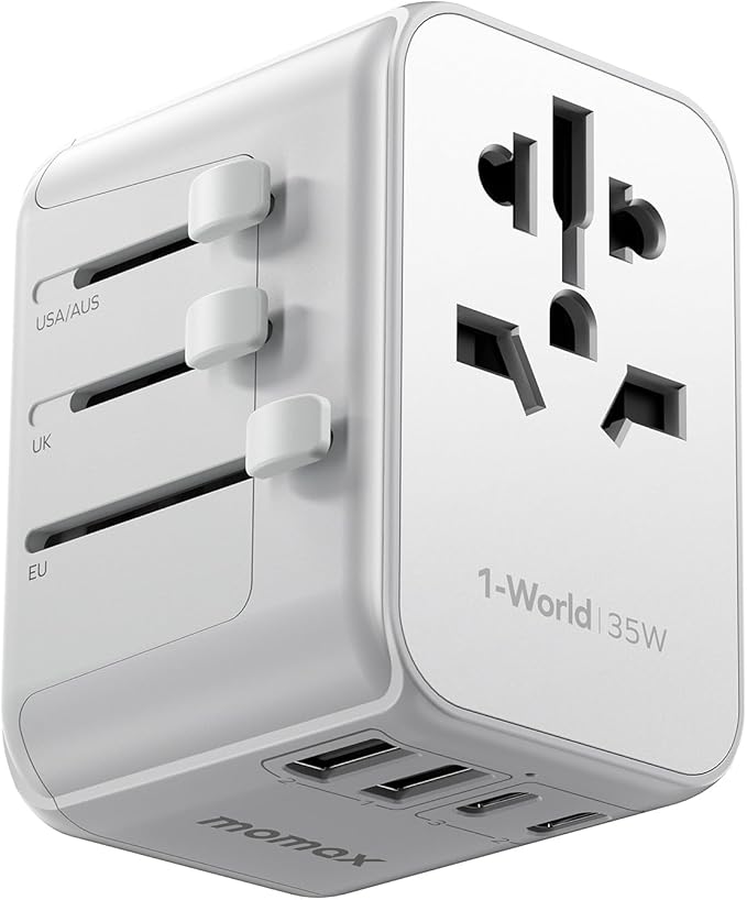 MOMAX Universal Travel Adapter, PD 35W Fast International Power Adapter, 3 USB C & 2 USB A, Worldwide Travel Plug Adapter, International Power Adapter for Europe, USA, Japan, Australia (Type C/A/G/I)