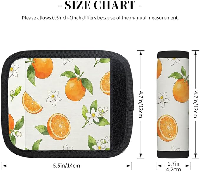 2 Pack Luggage Handle Wrap with Travel Tags - Non-Slip Protective Cover Soft Handle Grips Covers for Suitcase(Orange Flowers)
