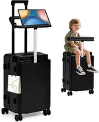 smilesun 20" Adjustable Fence Luggage with Seat, Carry On Suitcase for Kids & Adults, 200lbs Support, 360° Silent Wheels with TSA Lock, Tablet & Cup Holder(Black)